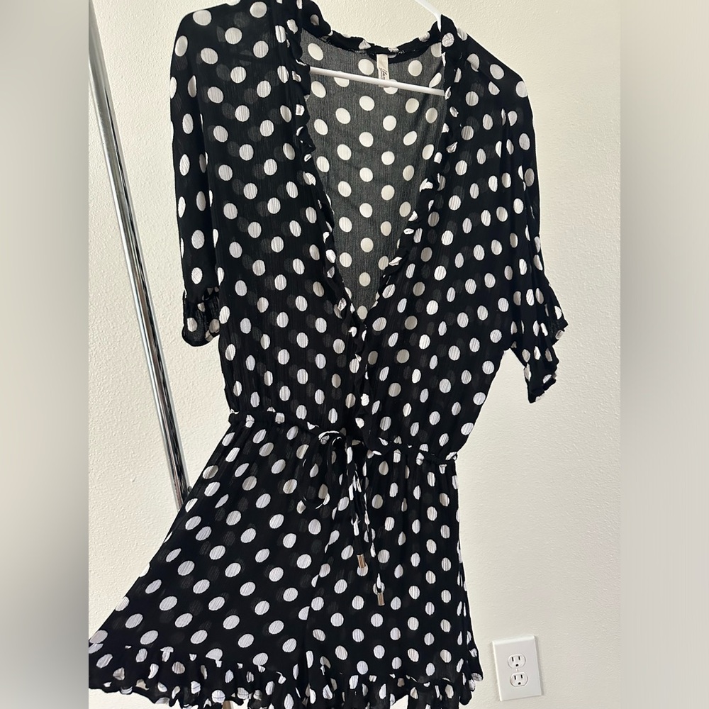 Elegant Black and White Polka Dot Romper